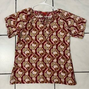 NWOT!! Dark Red with Coral  and Pink Flowers Top